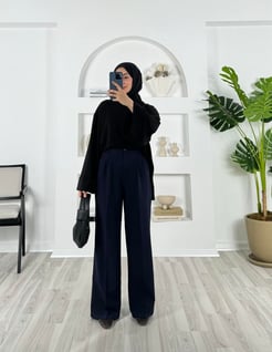 5374-Dabıl kumaş palazzo pantolon-lacivert