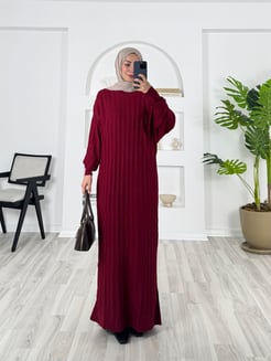 0442- triko elbise - bordo