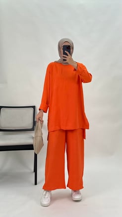 2126-ayrobin kumaş-düz model ikili takım-turuncu