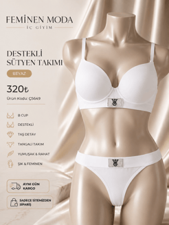ç5649-destekli Victoria sütyen takımı-beyaz