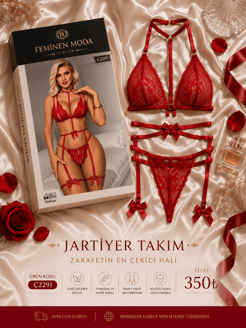 ç2291-dantel jartiyer-kırmızı