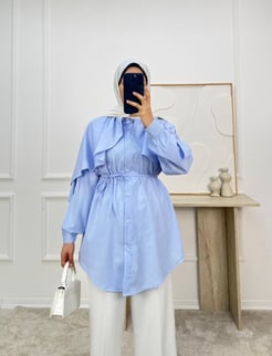 1948-terikoton kumaş pelerinli tunik-bebe mavi
