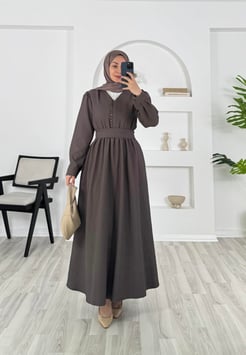 8095 -fitilli  helena kumaş önü top dügmeli elbise - kahve 