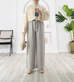 3941-çilek kumaş-beli lastikli bol paça pantolon-gri