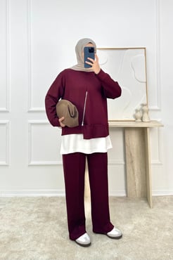 8326 - oysho kumaş fermuar detaylı takım - bordo