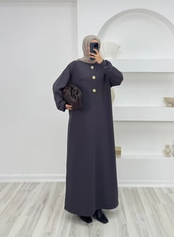 1881-gold düğmeli oysho elbise-füme
