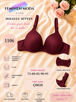 ç0028-DESTEKLİ SÜTYEN-BORDO
