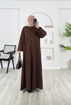 4359 - skuba krep kumaş kapşonlu boydan dügmeli hırka- acı kahve 