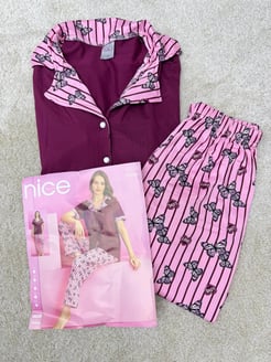 ç5208-milan kumaş gömlek yaka pijama takımı-bordo