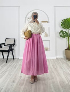 5307-astarlı vural kumaş-kemer detaylı cepli etek-pembe