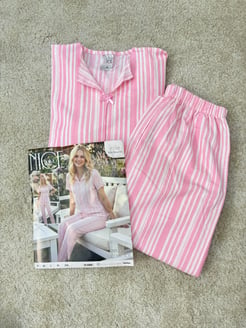 ç6228-bürümcük kumaş gömlek yaka kısa kol pijama takımı pembe 