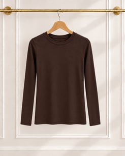 1553-çilek penye kumaş uzun kol t-shirt -acı kahve