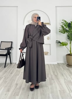49120 - fitilli helena kumaş önü baglamalı etekli takım - kahve 