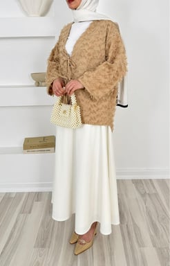 1417- saçaklı bağlamalı kimona -sütlü kahve