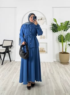5217-ayrobin kumaş-etekli takım-mavi