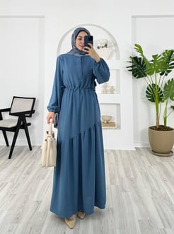 910469 E4+Ayrobin kumaş gizli düğmeli beli lastikli çarpraz katlı etekli elbise -bebe mavisi