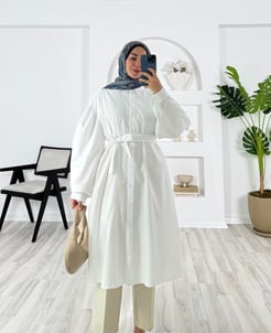 2743-terikoton kumaş-kemerli tunik-beyaz