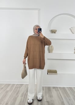 3174 simit yaka triko tunik -sütlü kahve