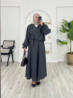 49120 - fitilli helena kumaş önü baglamalı etekli takım - füme 