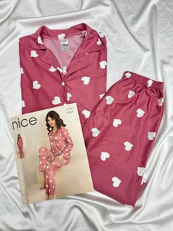 Ç5991 SÜET KUMAŞ KALPLİ GÖMLEK YAKA TAKIM- GÜL KURUSU 