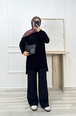 1085-bisiklet yaka fitilli triko kazak-siyah