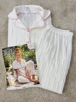 ç6187-bürümcük kumaş pijama takımı-beyaz