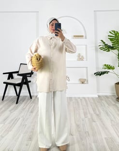 35891 - nada kumaş fitilli yanları baglamalı gömlek - taş