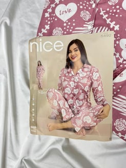 ç5492 - süet kumaş dügmeli love  pijama takımı - pembe 