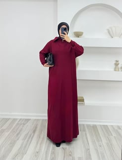 2178 - önü fermuarlı triko elbise - bordo