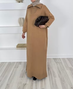 2178 - önü fermuarlı triko elbise - sütlü kahve 