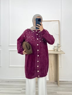 7585-ANGORA İNCİLİ UZUN HIRKA-MOR