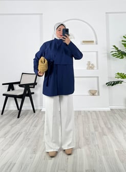 4548-poplin kumaş-bağlamalı gömlek-lacivert