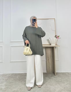 7313-kristal kumaş bağlamalı tunik-yeşil