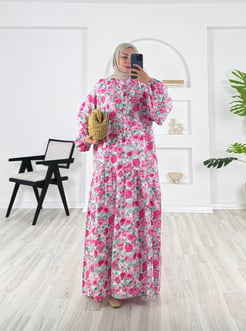4859-modal kumaş-beline kadar düğmeli elbise-pembe