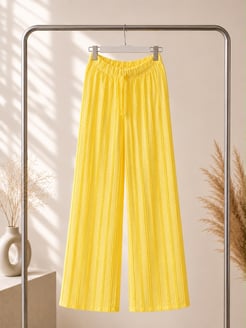 0066-babıl kumaş beli lastikli pantolon-sarı 