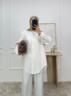 3343-modal kumaş-önü cepli tunik-beyaz