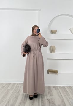 8143 oysho kumaş  beli büzgülü elbise vizon