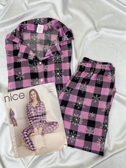 ç5821- lizbon milan kumaş gömlek yaka pijama takımı-pembe 