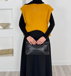 50288-zincirli örgülü triko süveter-hardal
