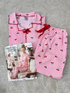 ç6203-bürümcük kumaş gömlek yaka kısa kol pijama takımı pudra 