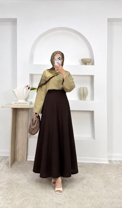 8787-zara krep kumaş etek-koyu kahve