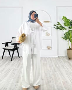 7934 - poplin kumaş önden baglamalı gömlek - beyaz  