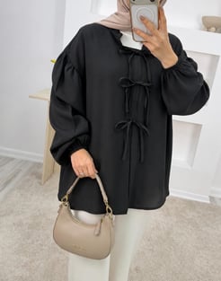 5723-modal kumaş-önden bağlamalı kimono-siyah