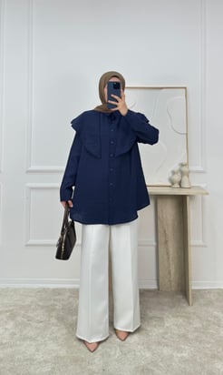 4328 - modal kumaş yakalı tunik - lacivert