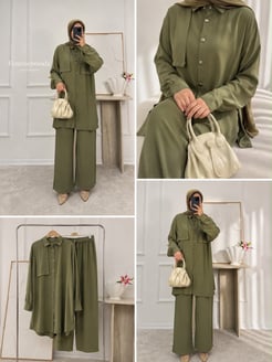 3165-modal kumaş pantolonlu takım-yeşil 