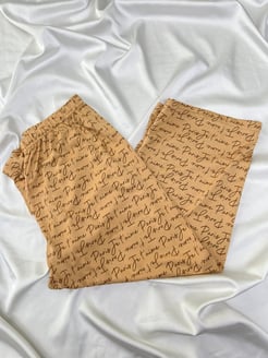 ç4563 - milan kumaş kapri yazılı pijama altı - taş 