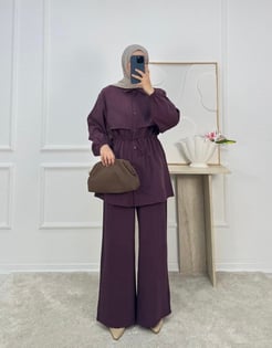 7043-modal kumaş pantolonlu takım-bordo