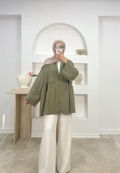 7796-müslin kumaş fırfır detaylı tunik-yeşil