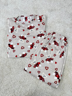 ç0030-milan kumaş kısa kollu ayıcıklı pijama takımı-kahve 