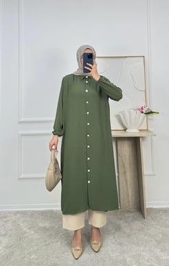 7293-aryobin kumaş uzun tunik-yeşil 
